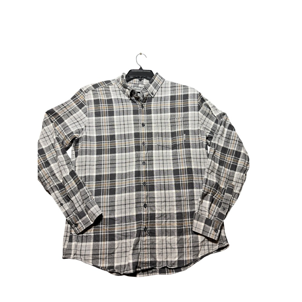 Eddie Bauer Plaid Button Down Mens TL Gray Excellent Plaid Flannel Long Sleeve